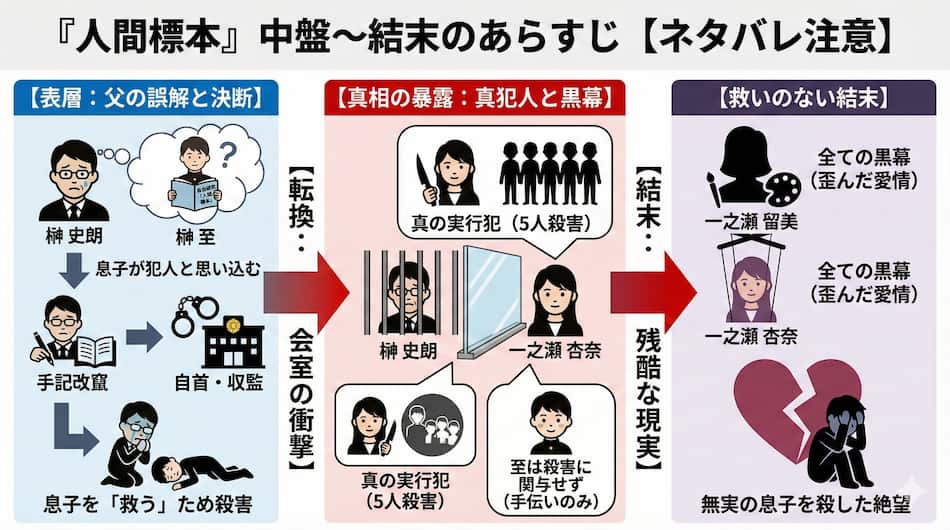「人間標本」中盤から結末までのあらすじ解説の図解