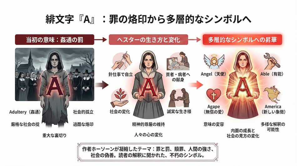 『緋文字』の「A」の意味の図解
