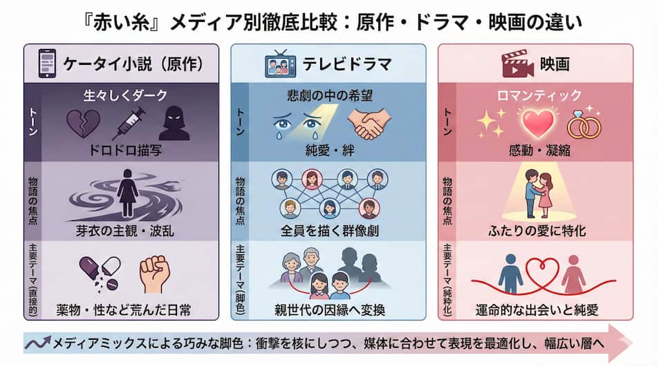 ドラマ『赤い糸』原作・映画との違いの図解