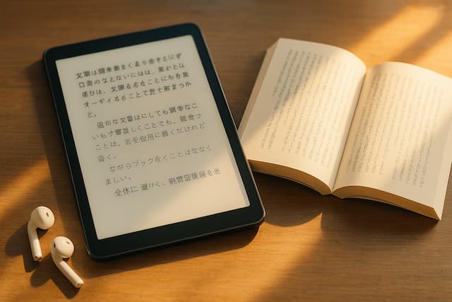 タブレットと本とイヤホン