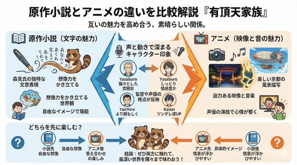 『有頂天家族』原作小説とアニメとの違い図解
